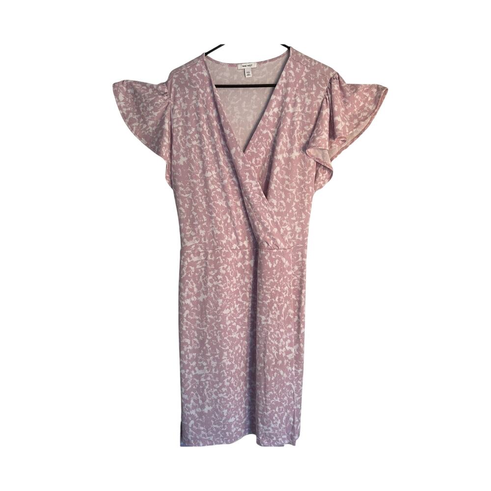 Nine West Dress Womens Size XXL Pink Floral Belted Faux Wrap Dress V-Neck Swing - Picture 2 of 11